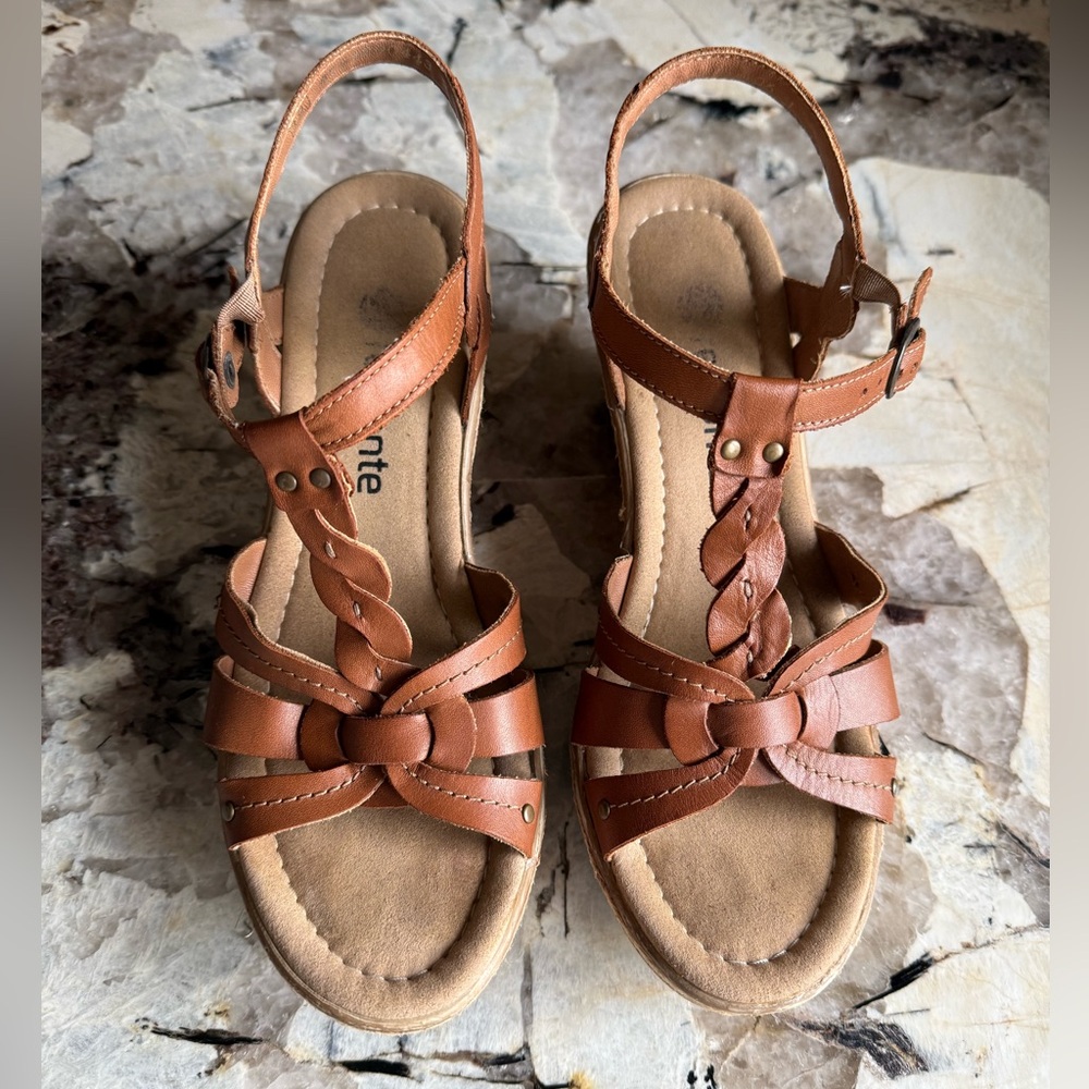 Remonte Women’s Brown Leather Wedge Sandals 39 EU / 8.5-9 US